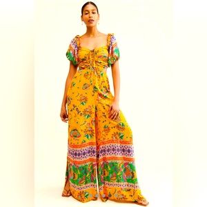 Free People Gold Bali Citrus Skies Pantsuit